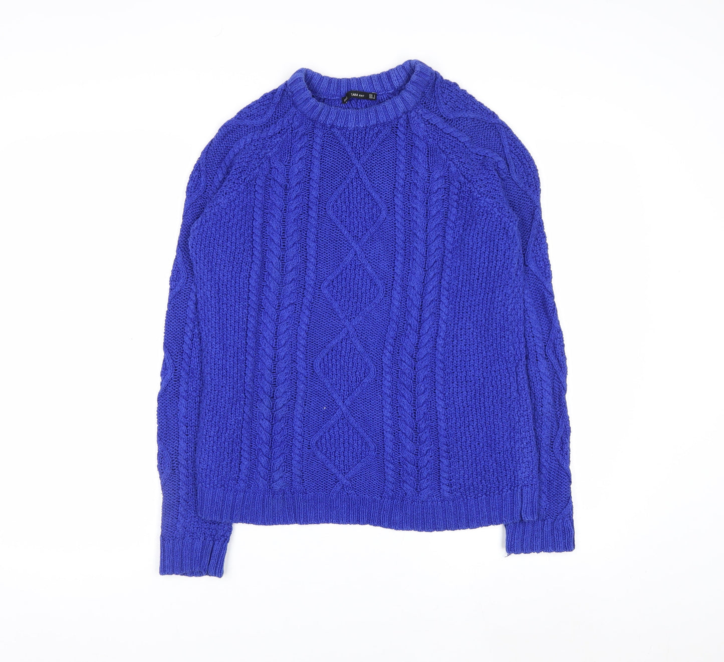 Zara Women Blue Cable Knit Crew Neck Jumper Size S