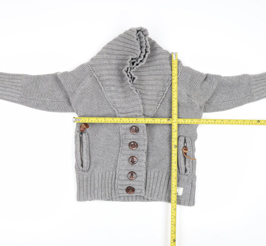 Superdry Womens Grey Shawl Collar Button Cardigan Medium Knitwear