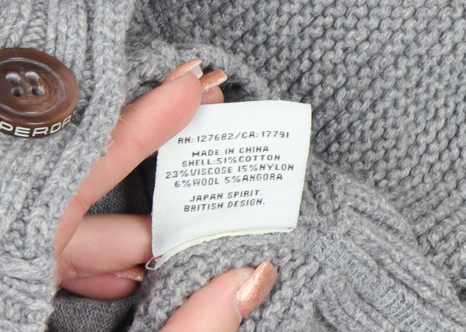Superdry Womens Grey Shawl Collar Button Cardigan Medium Knitwear