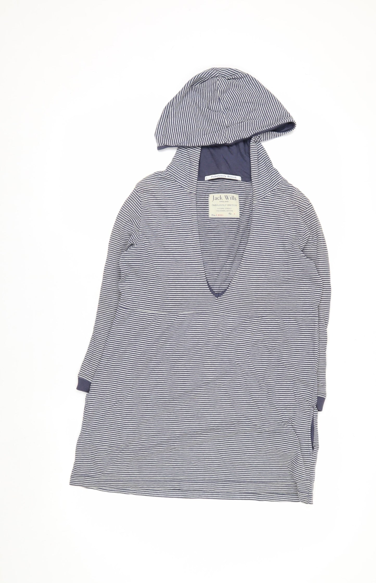 Jack Wills Women Navy Striped Cotton Tunic Hoodie Size 8