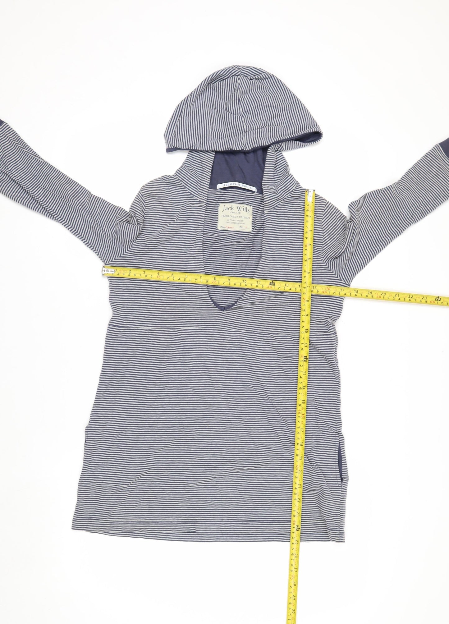 Jack Wills Women Navy Striped Cotton Tunic Hoodie Size 8