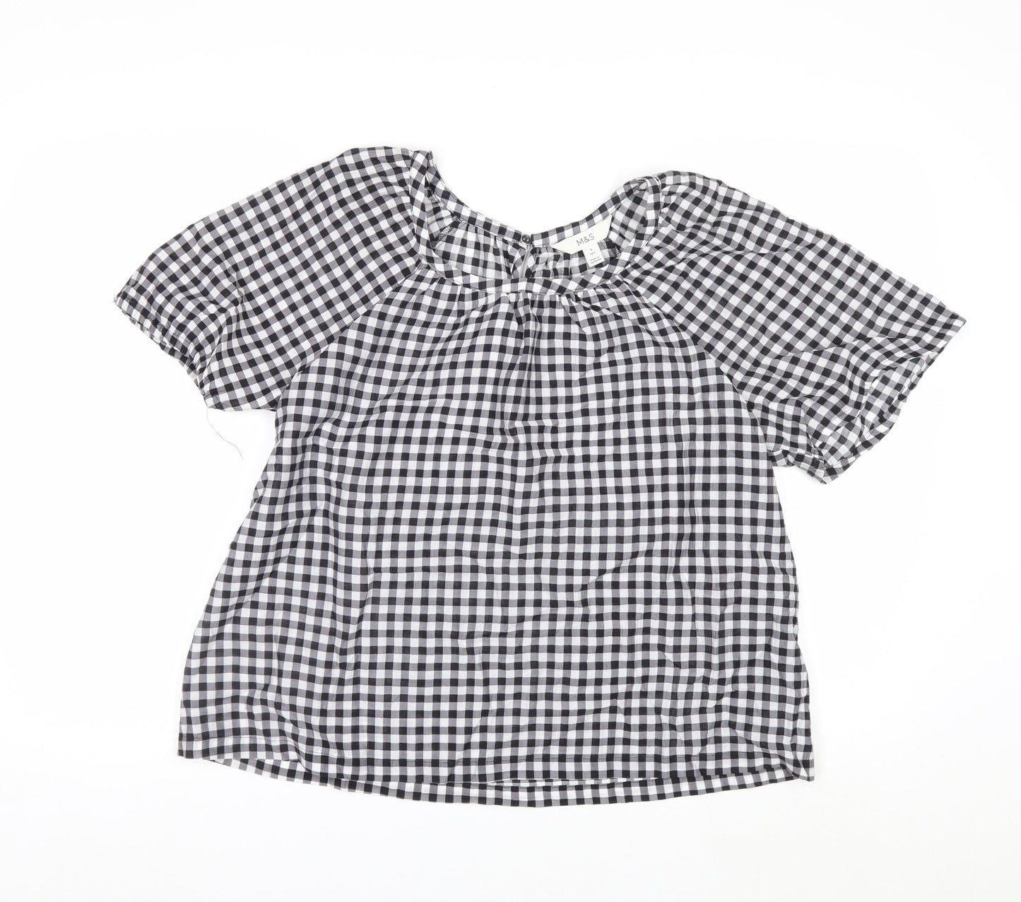 Marks and Spencer Women's Black Check Blouse Size 6 Short Sleeve