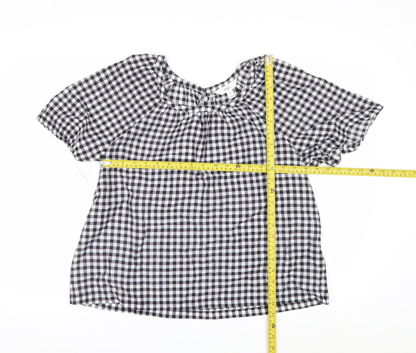 Marks and Spencer Women's Black Check Blouse Size 6 Short Sleeve