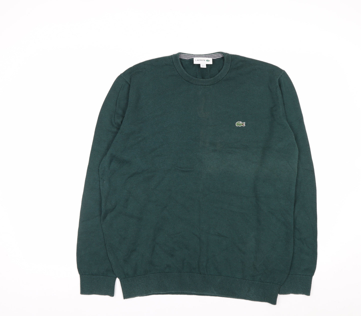 Lacoste Men's Green Cotton Crew Neck Pullover Jumper Size L