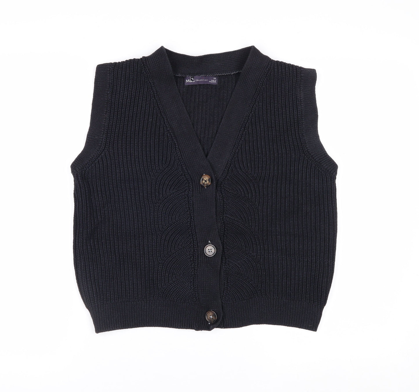 Marks and Spencer Women's Black XS V-Neck Button Knit Vest