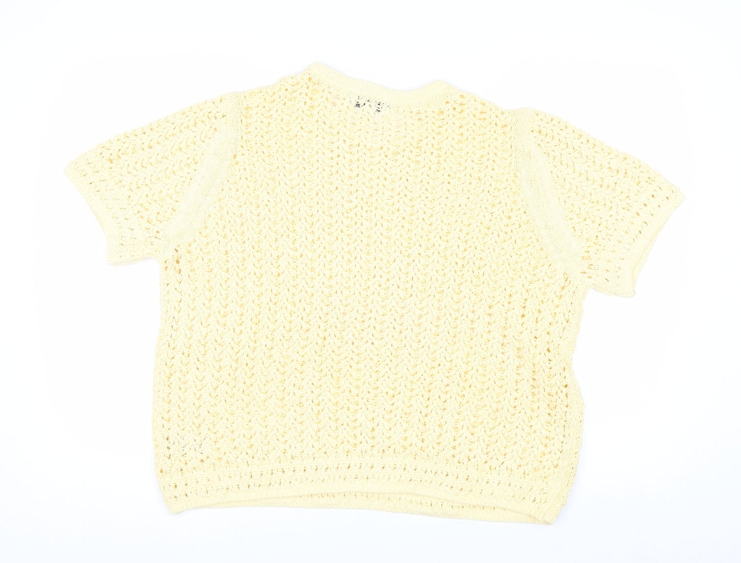 Marks and Spencer Women Yellow Open Knit Cotton Short Sleeve Jumper XL