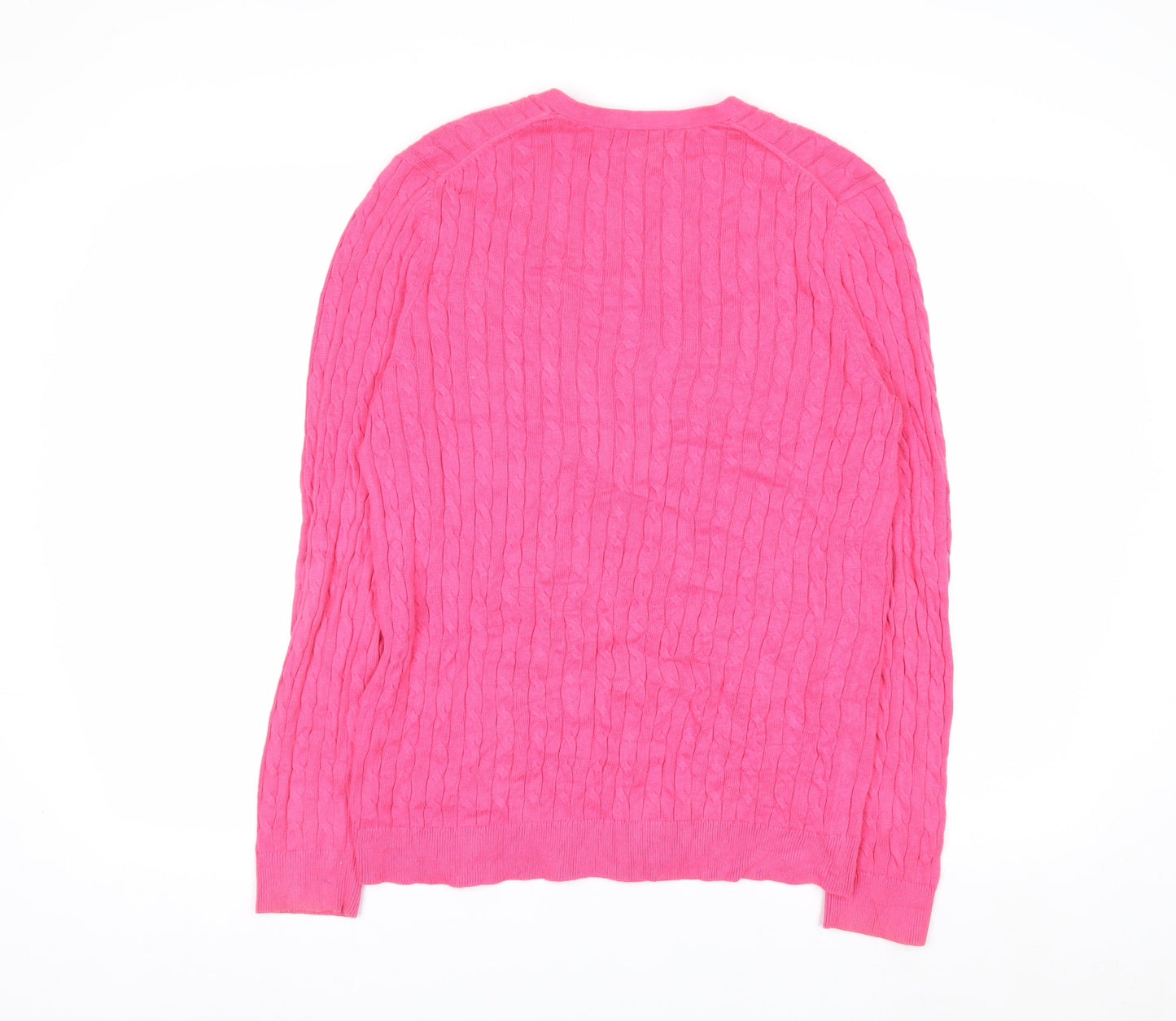 Lands' End Women's Pink Cotton Cable Knit V-Neck Cardigan M 10-12