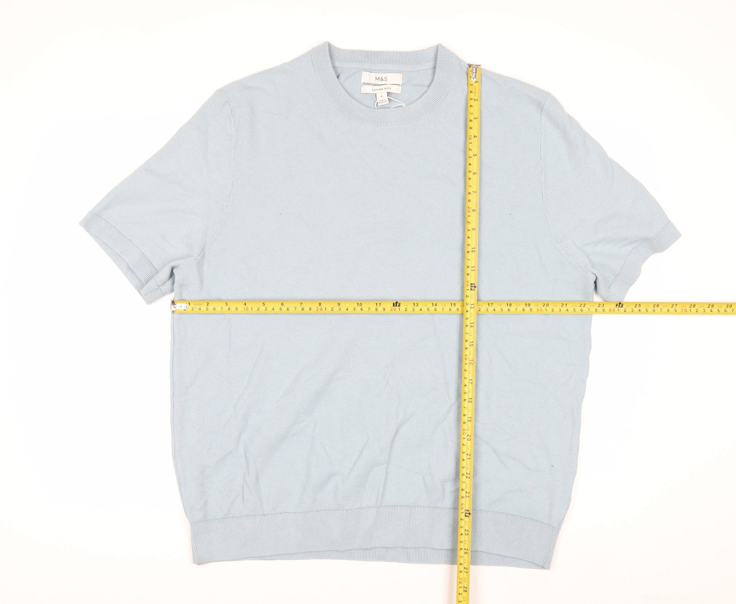 Marks and Spencer Women Blue Cotton Knit Short Sleeve Jumper XL