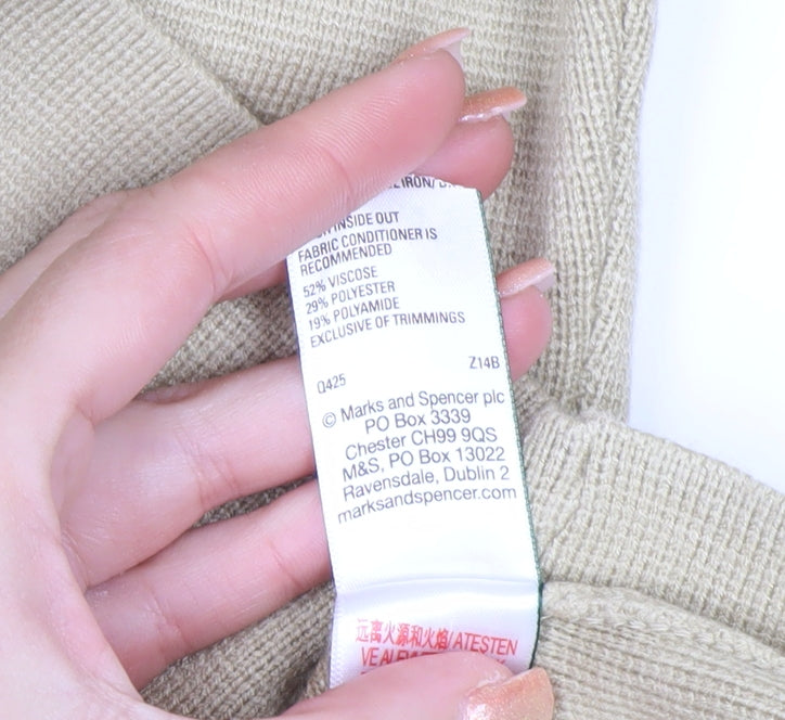 Marks and Spencer Women Beige M Knit Crew Neck Pullover Jumper