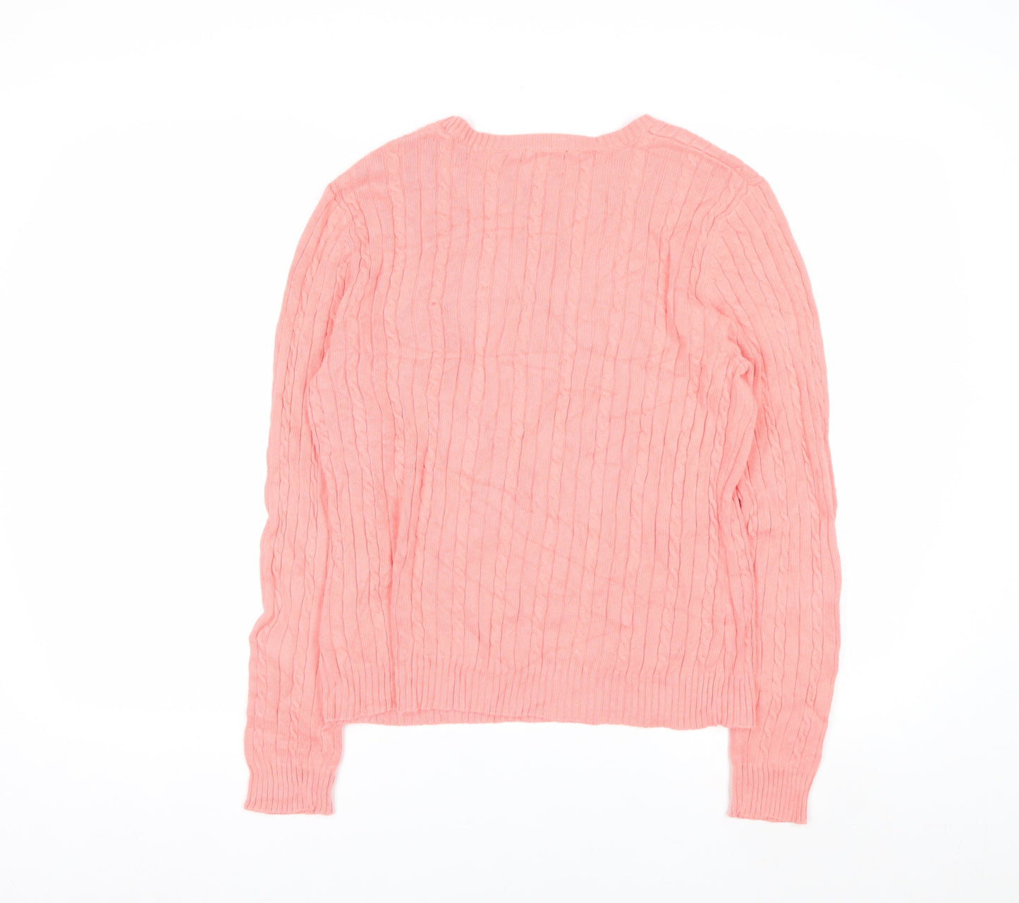 IZOD Women Pink Cable-Knit Cotton Jumper Medium UK 12