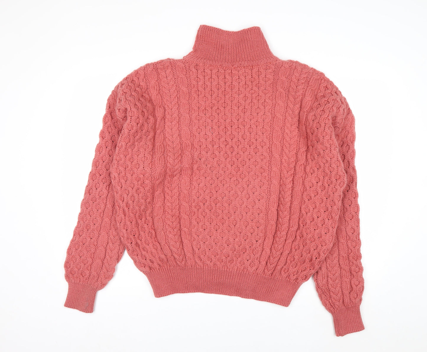 Country Knitwear Womens Pink Wool Roll Neck Cable Jumper XL