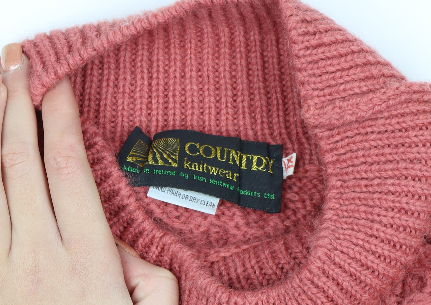 Country Knitwear Womens Pink Wool Roll Neck Cable Jumper XL
