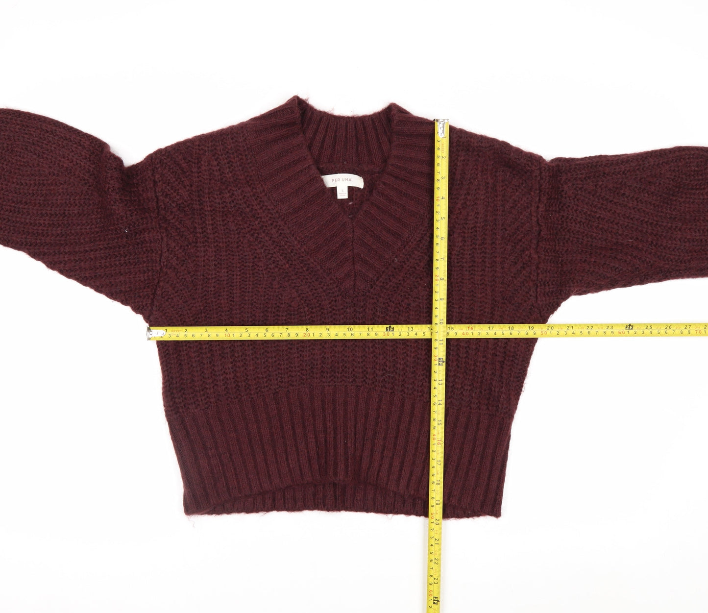 Marks and Spencer Per Una Women Burgundy V-Neck Chunky Knit Jumper S