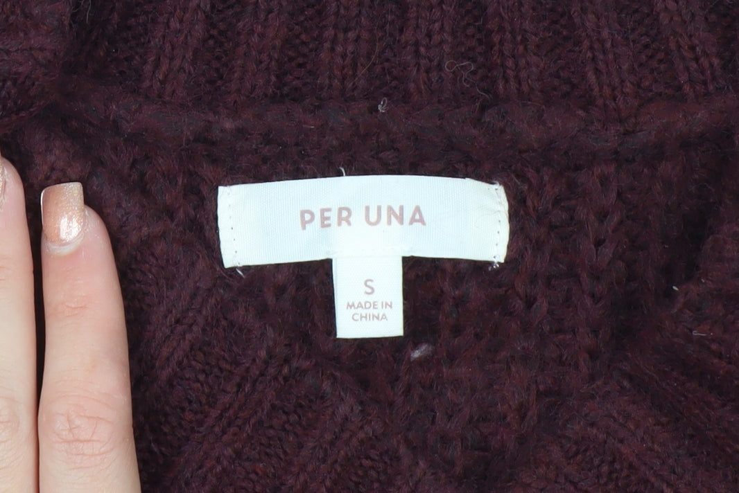 Marks and Spencer Per Una Women Burgundy V-Neck Chunky Knit Jumper S
