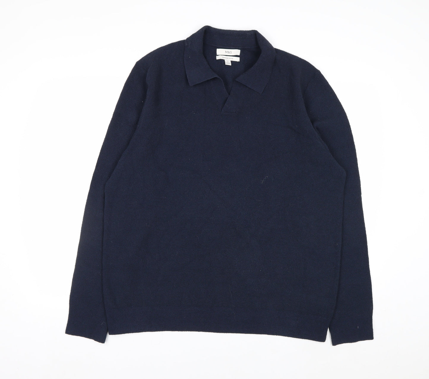 Marks and Spencer Men's Navy Blue Collared Cotton Jumper XL
