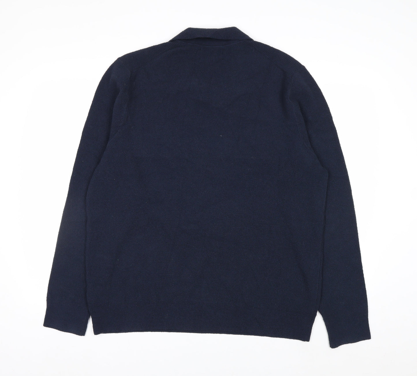 Marks and Spencer Men's Navy Blue Collared Cotton Jumper XL