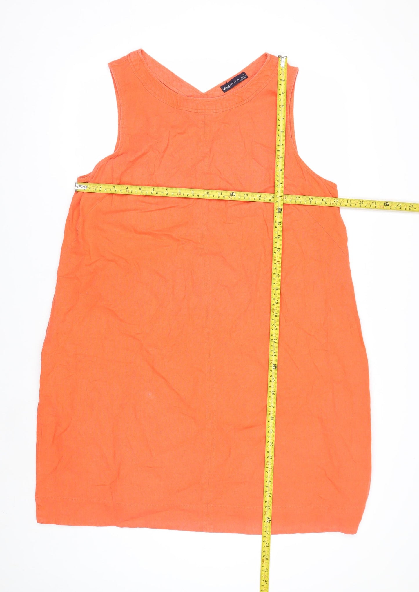 Marks and Spencer Womens Orange Linen Shift Dress Size 18 Sleeveless
