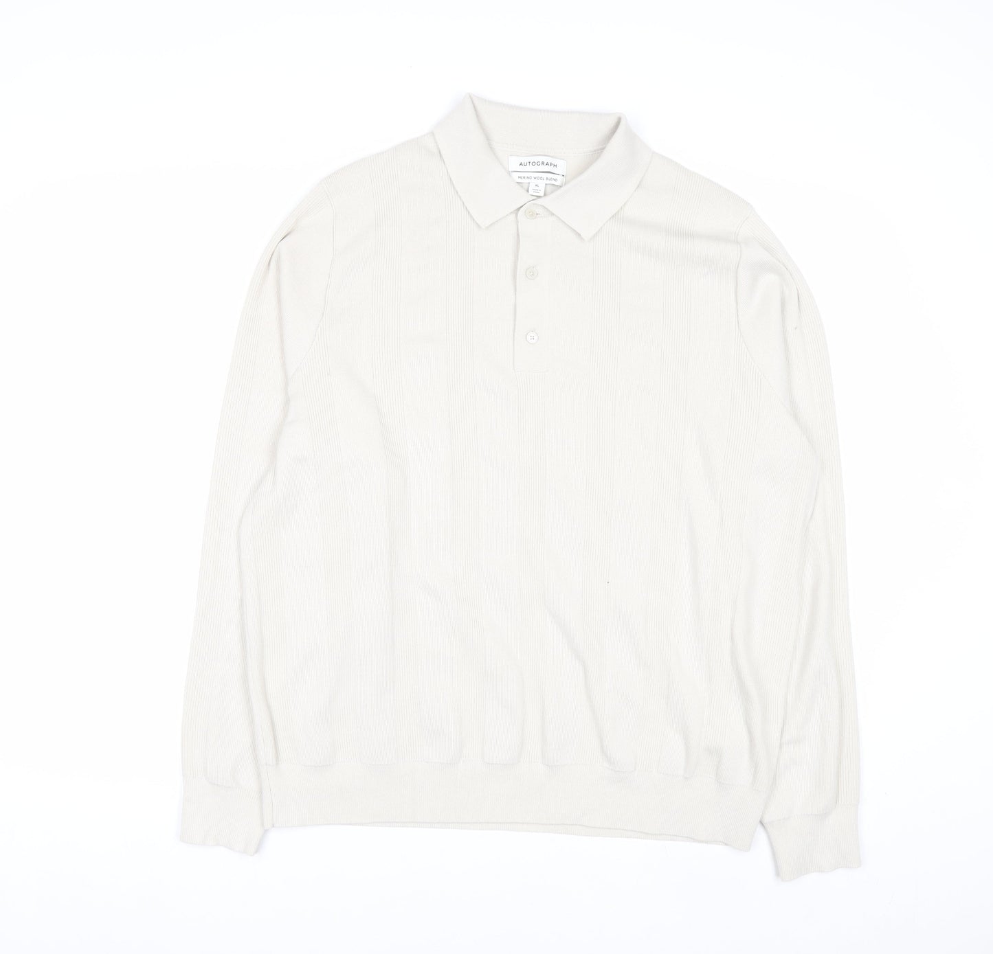 Marks and Spencer Men’s Ivory Merino Wool Blend Collared Henley Jumper XL