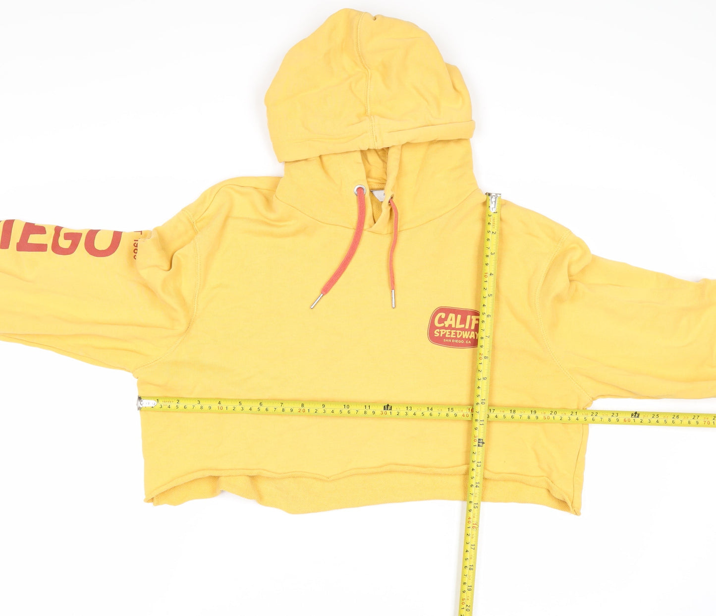 Next Women Yellow Cropped Pullover Hoodie L San Diego Print