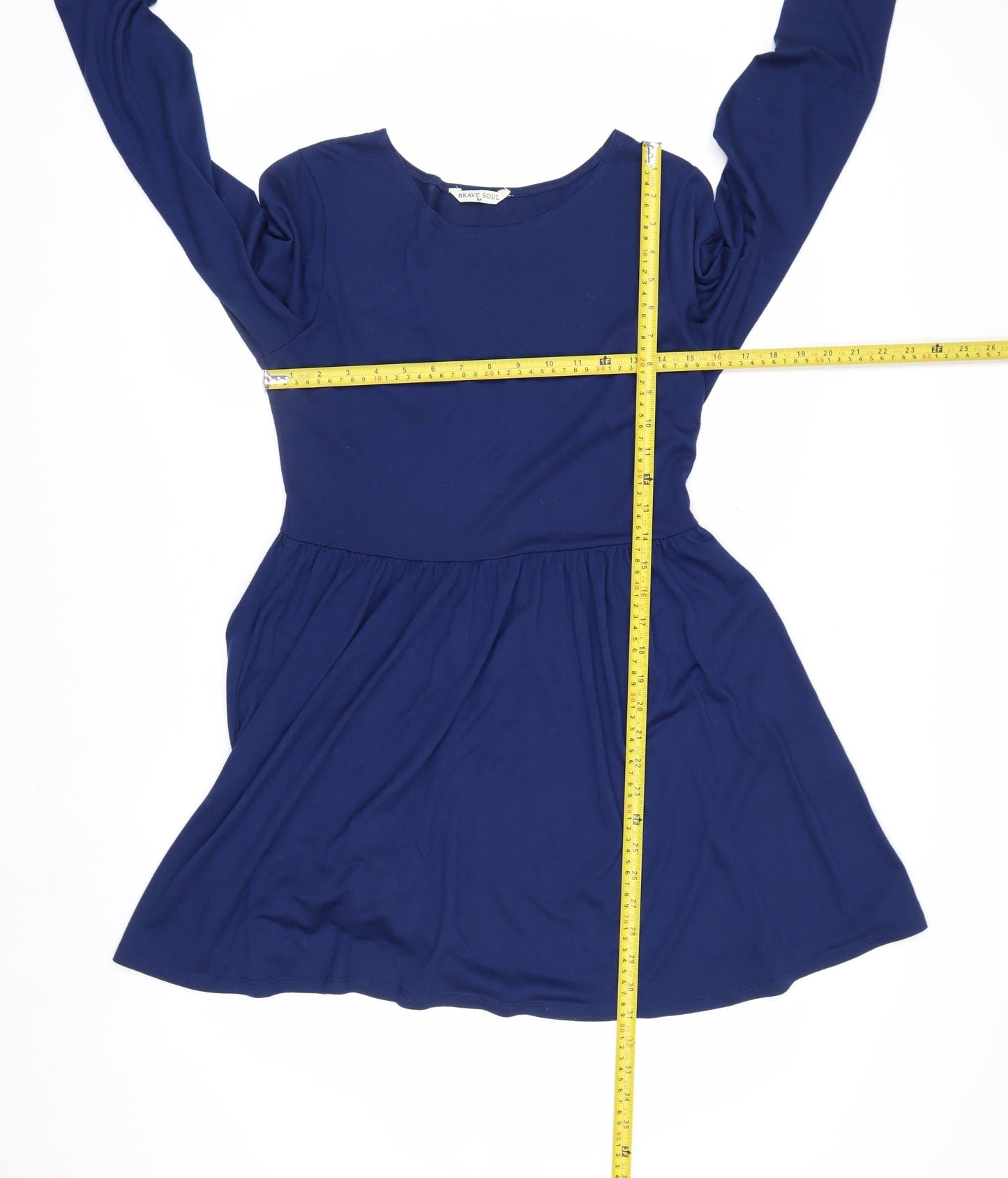 Brave Soul Women Blue Skater Dress M Long Sleeve Casual