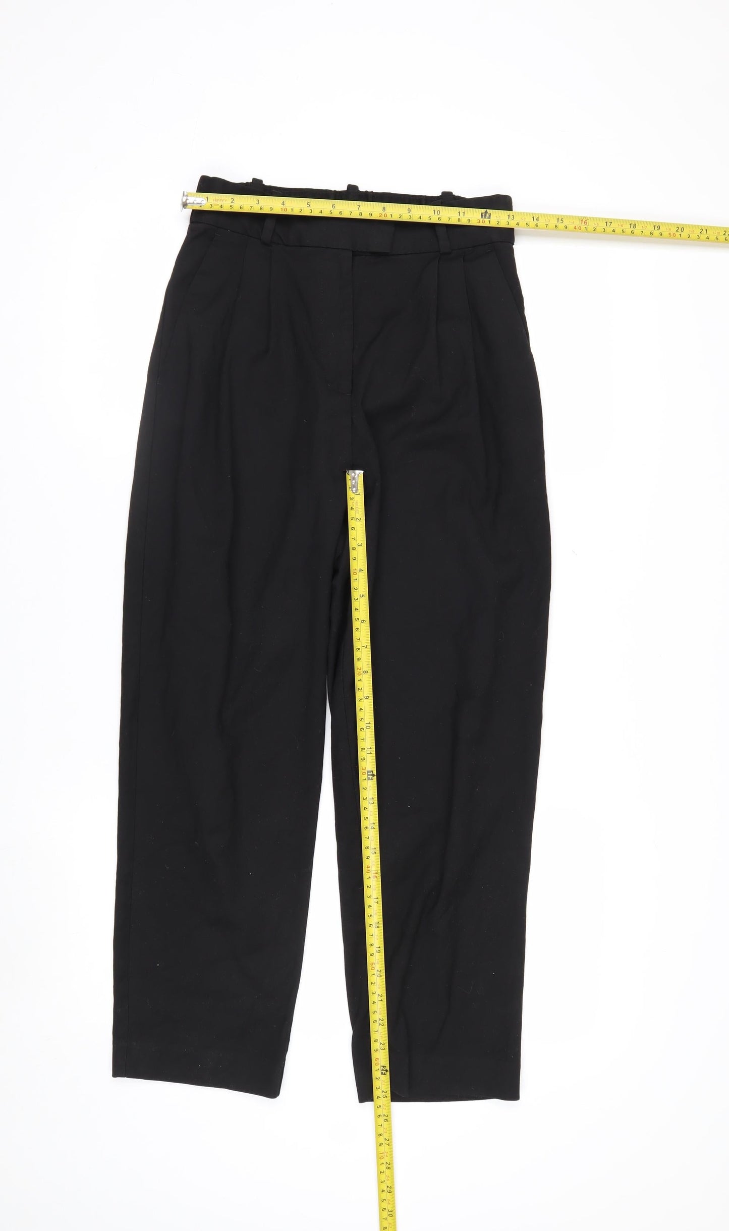 H&M Women's Black Regular Fit Pleated Trousers Size 8