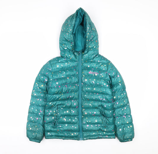 Mountain Warehouse Girls Green Star Print Hooded Puffer Jacket 7-8 Years