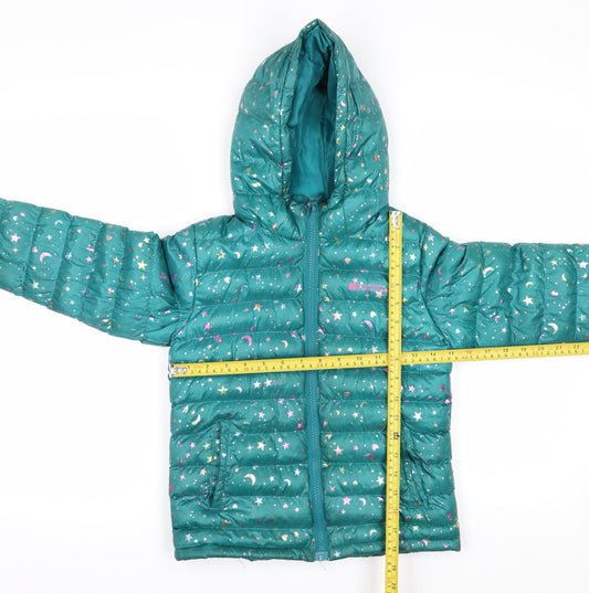 Mountain Warehouse Girls Green Star Print Hooded Puffer Jacket 7-8 Years
