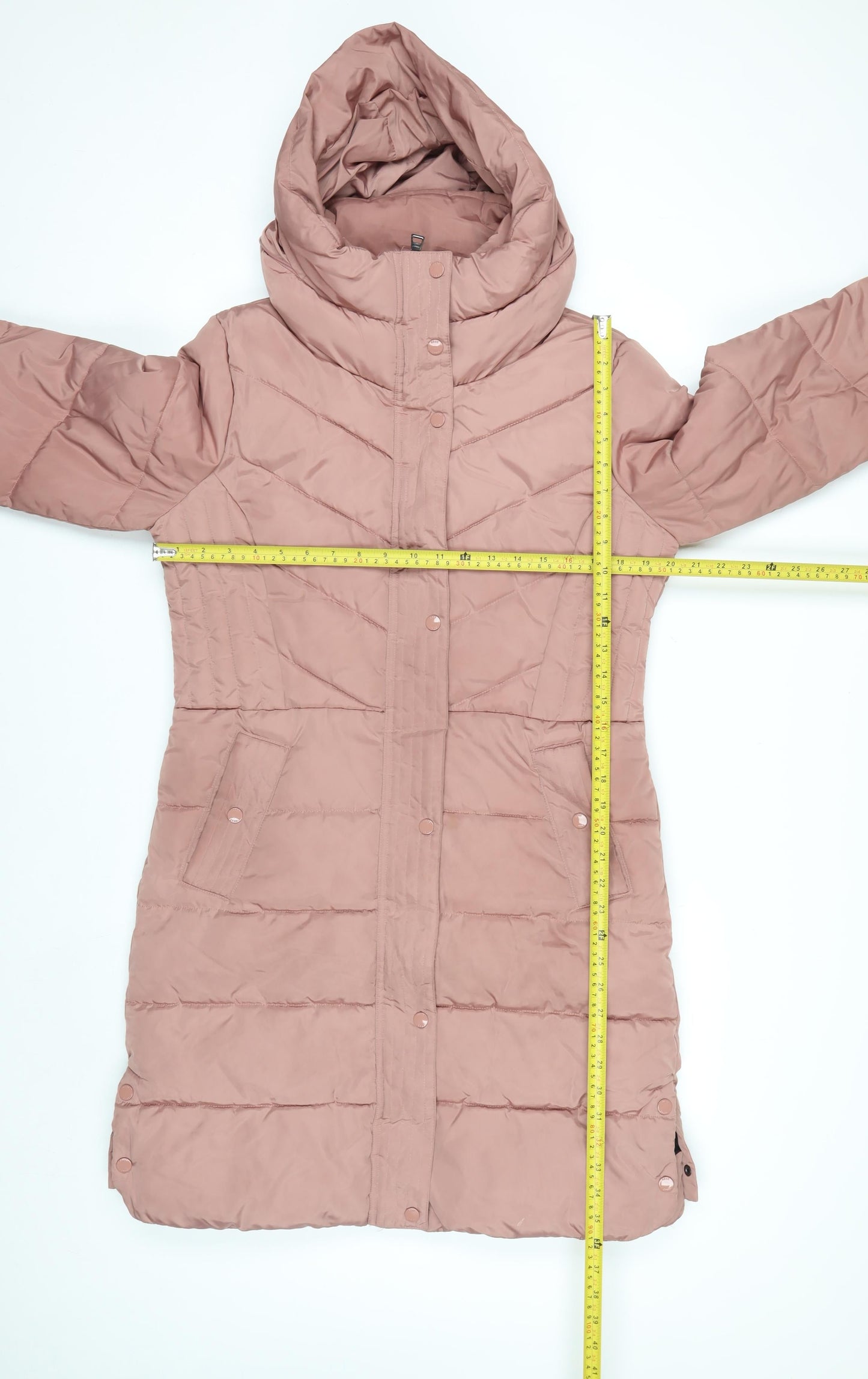 Next Women Pink Long Puffer Coat Size 10 Hooded Shower Resistant