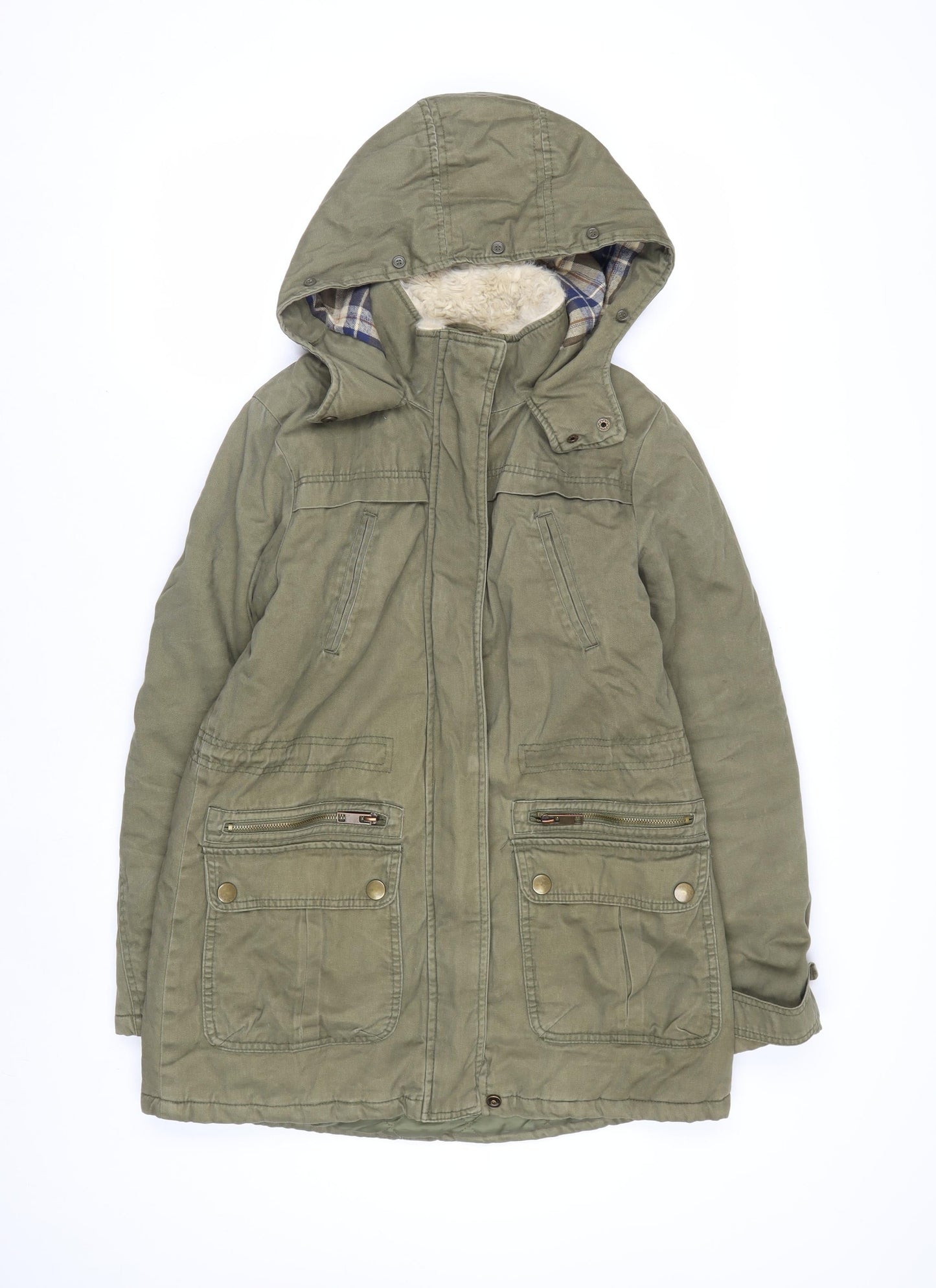 New Look Women’s Green Cotton Hooded Parka Jacket Size 8