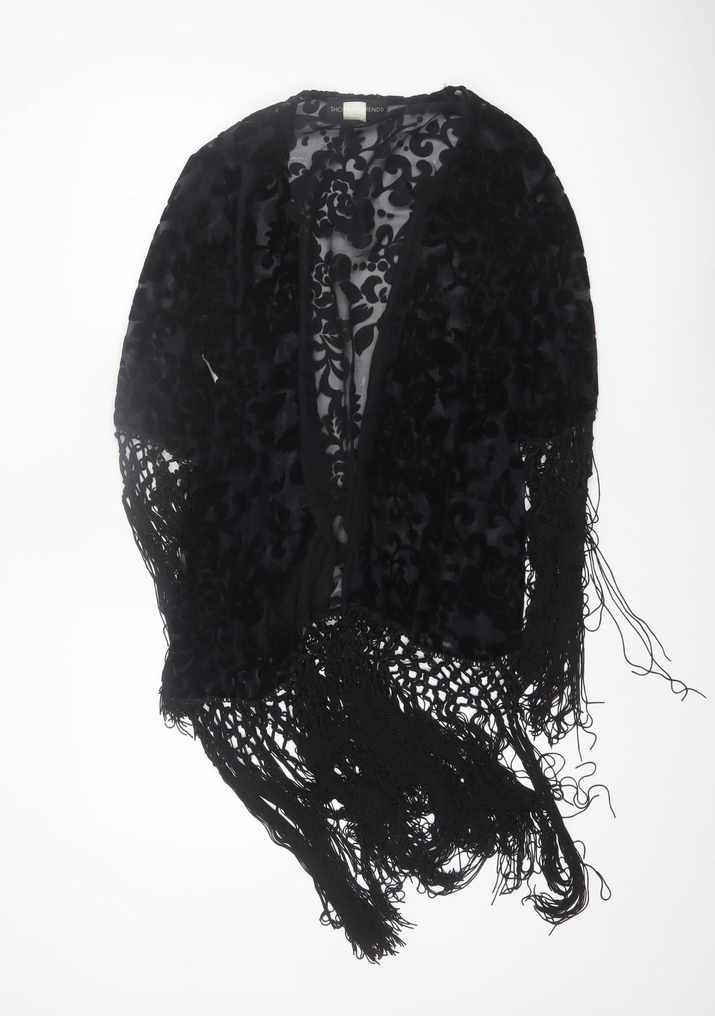 Shop The Trends Women Black Floral Fringe Sheer Cover Up M