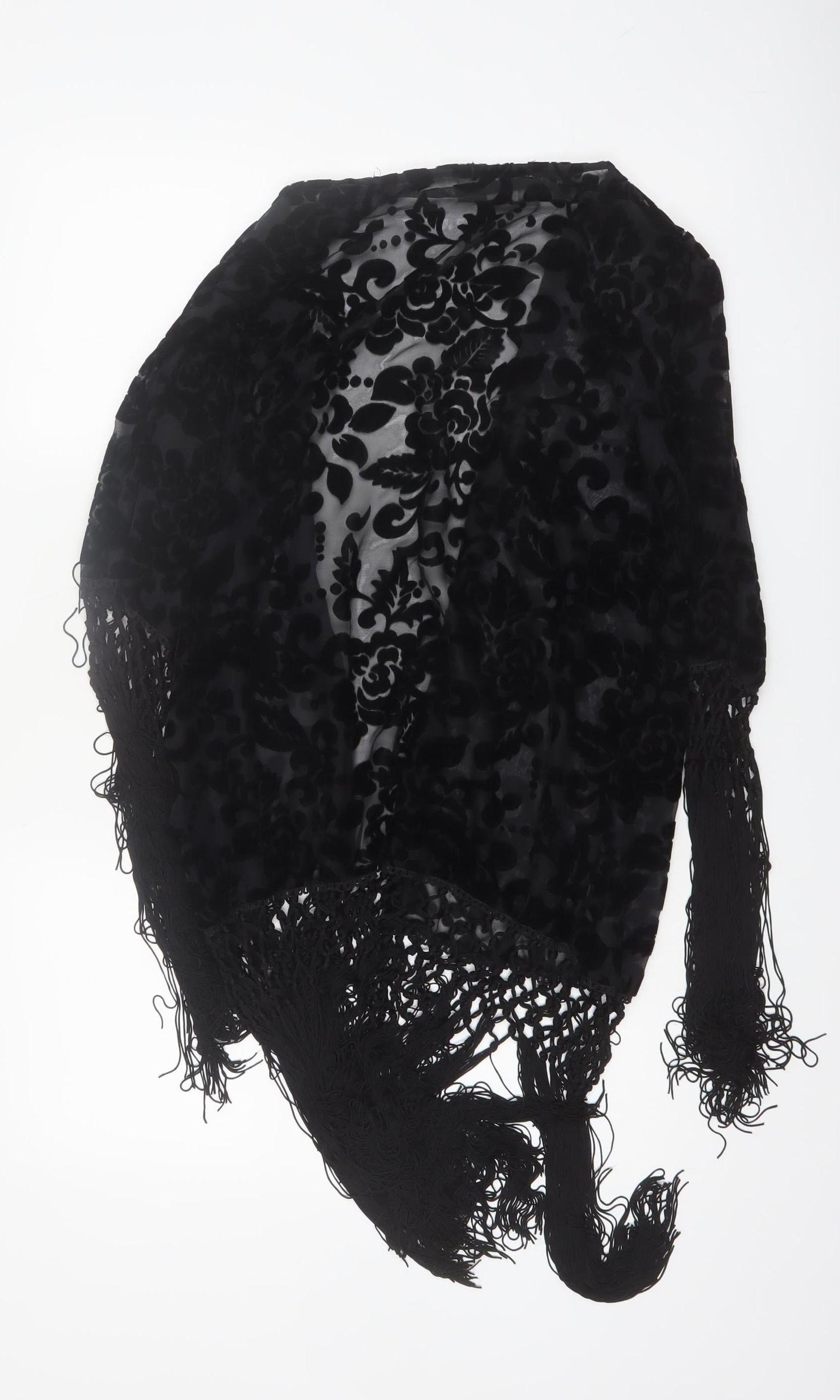 Shop The Trends Women Black Floral Fringe Sheer Cover Up M
