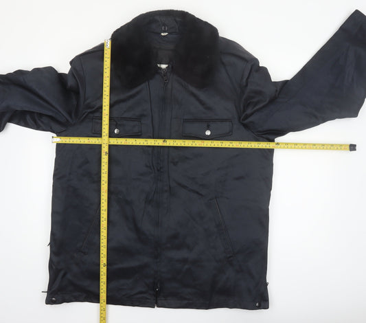 Blauer Men's Black 42 Regular Bomber Jacket with Faux Fur Collar