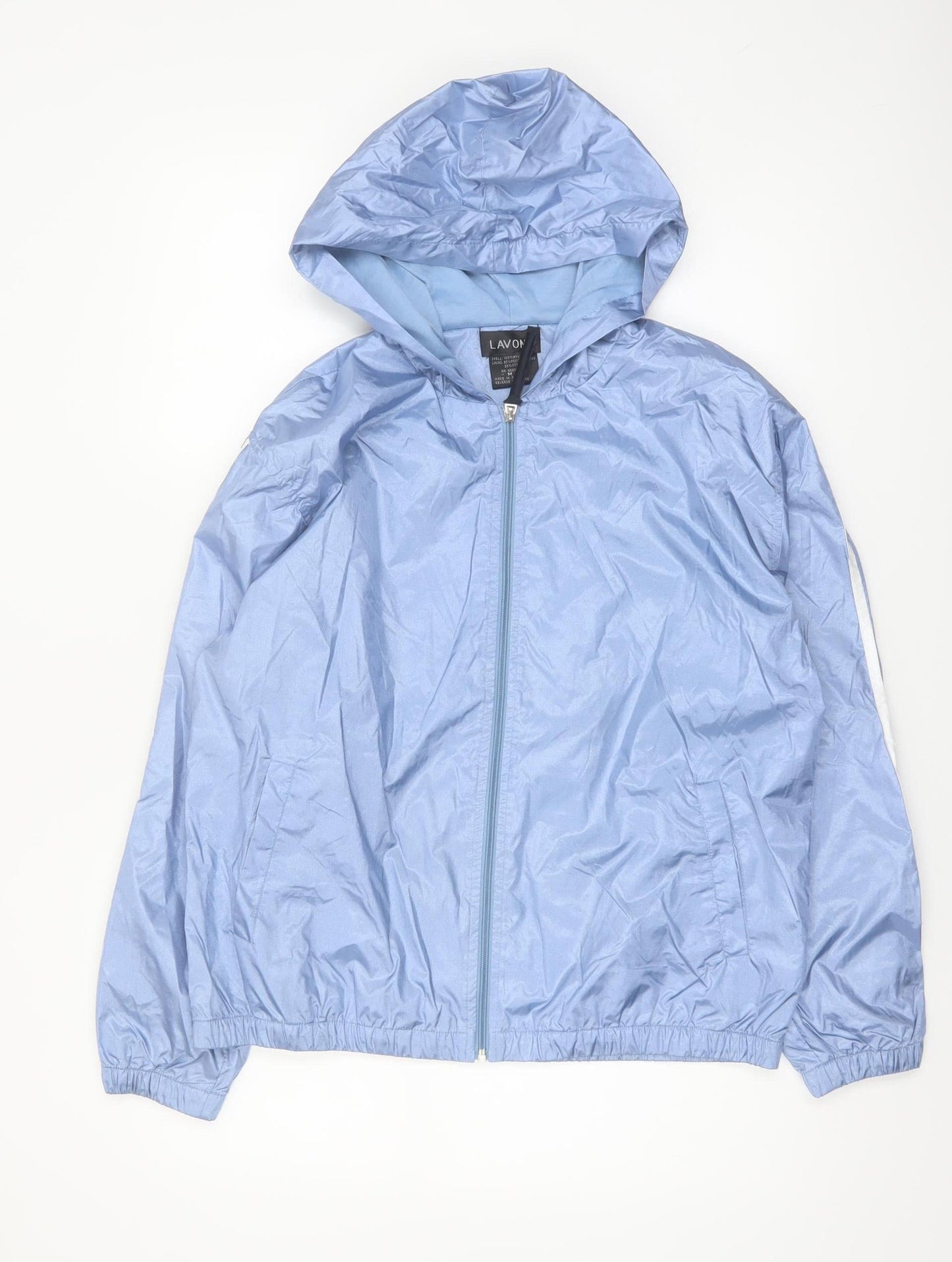 LAVON Women Blue Hooded Nylon Windbreaker Jacket M