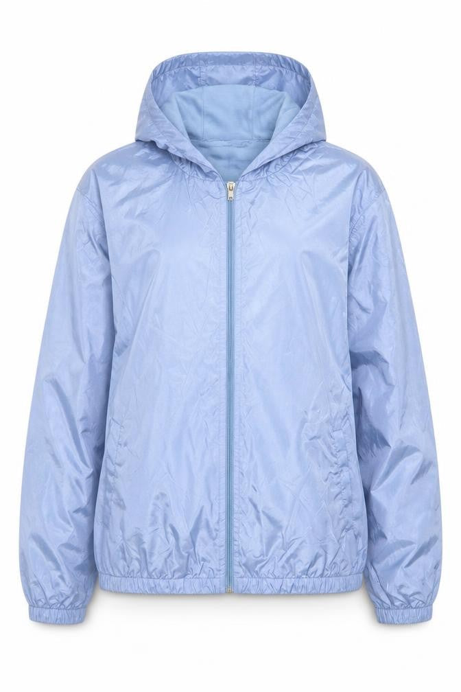 LAVON Women Blue Hooded Nylon Windbreaker Jacket M