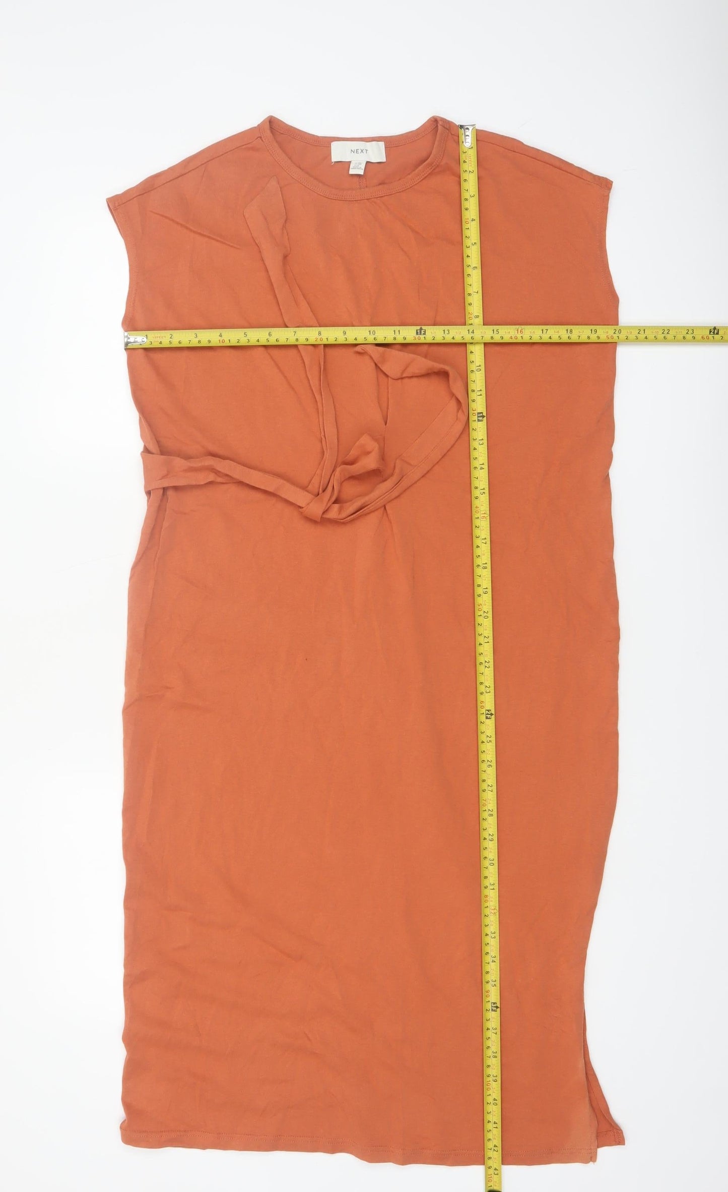 Next Women Orange Cotton Belted T-Shirt Dress Size 10