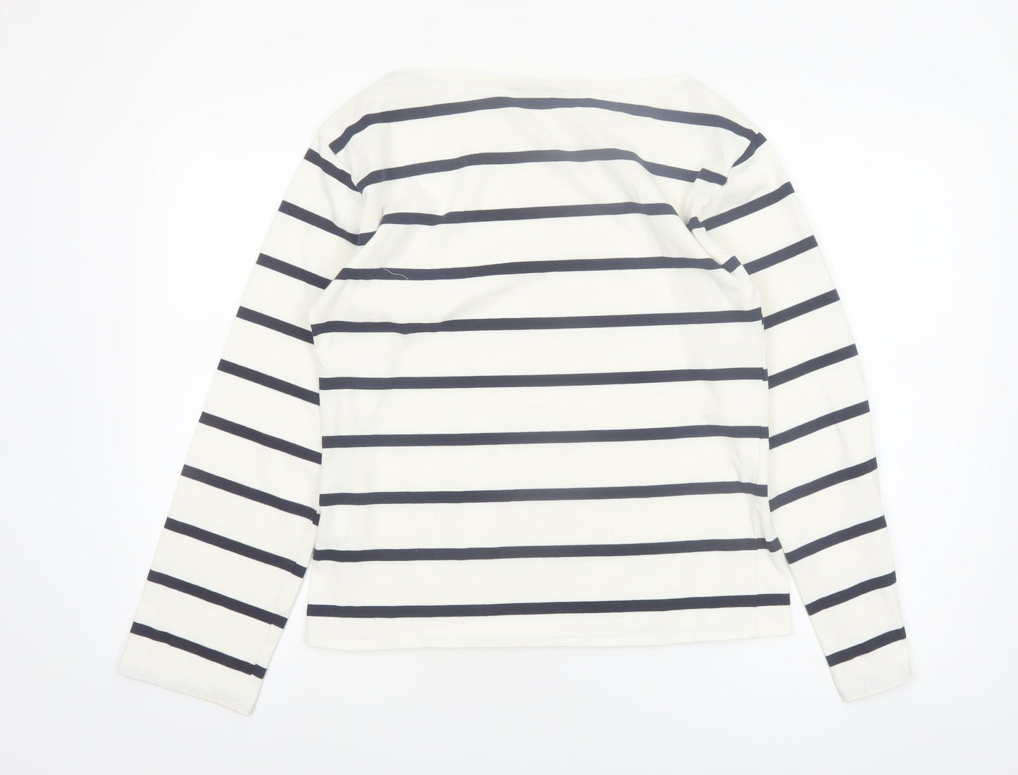 ZARA Women White Striped Long Sleeve Boat Neck Cotton T-Shirt Size 8