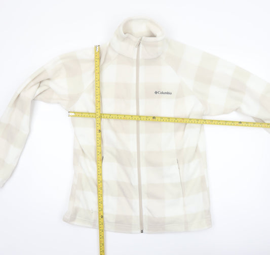 Columbia Women Beige Check Fleece Full Zip Jacket Size L