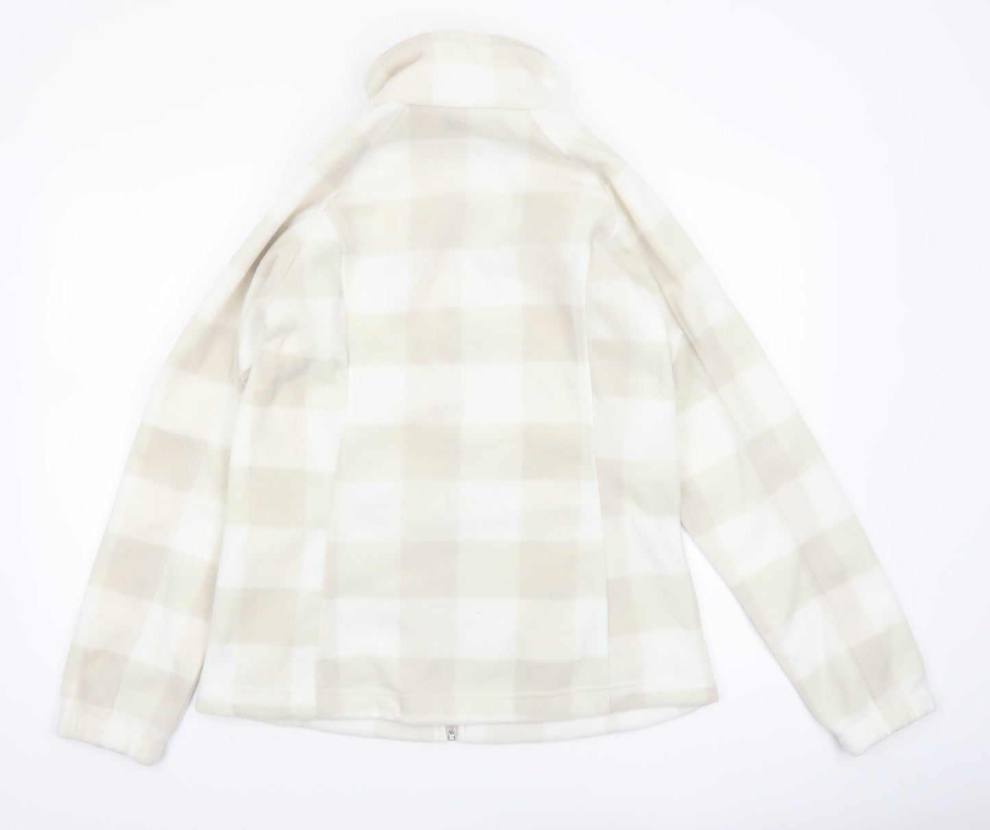 Columbia Women Beige Check Fleece Full Zip Jacket Size L