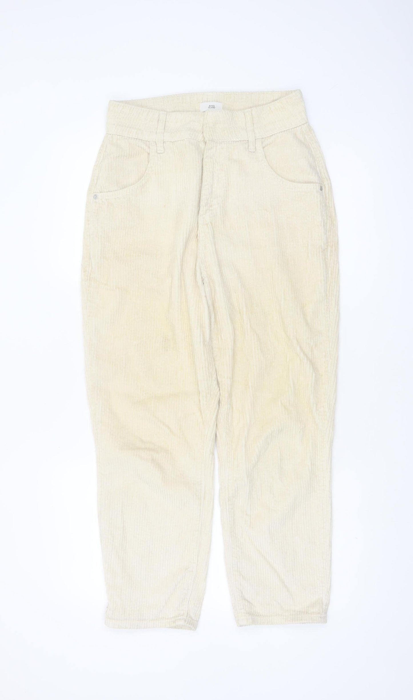 River Island Women Beige Corduroy Trousers Size 10 Regular Straight Cotton