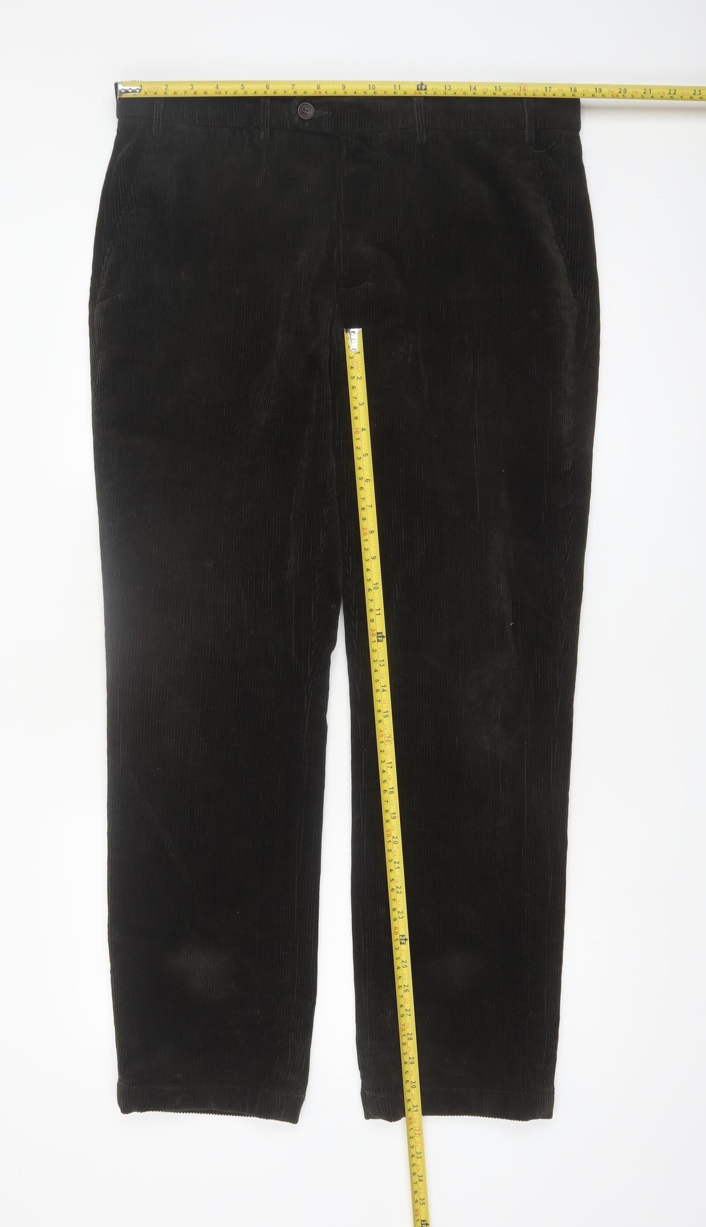 Brook Taverner Men's Black Corduroy Trousers 38R Regular Fit