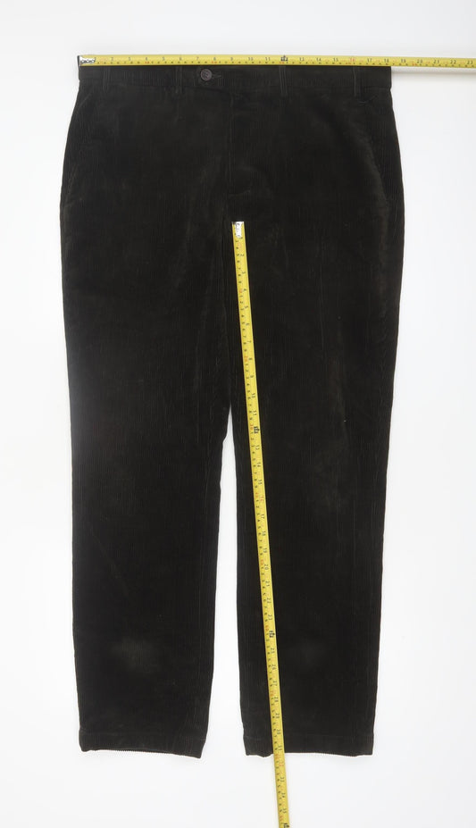 Brook Taverner Men's Black Corduroy Trousers 38R Regular Fit