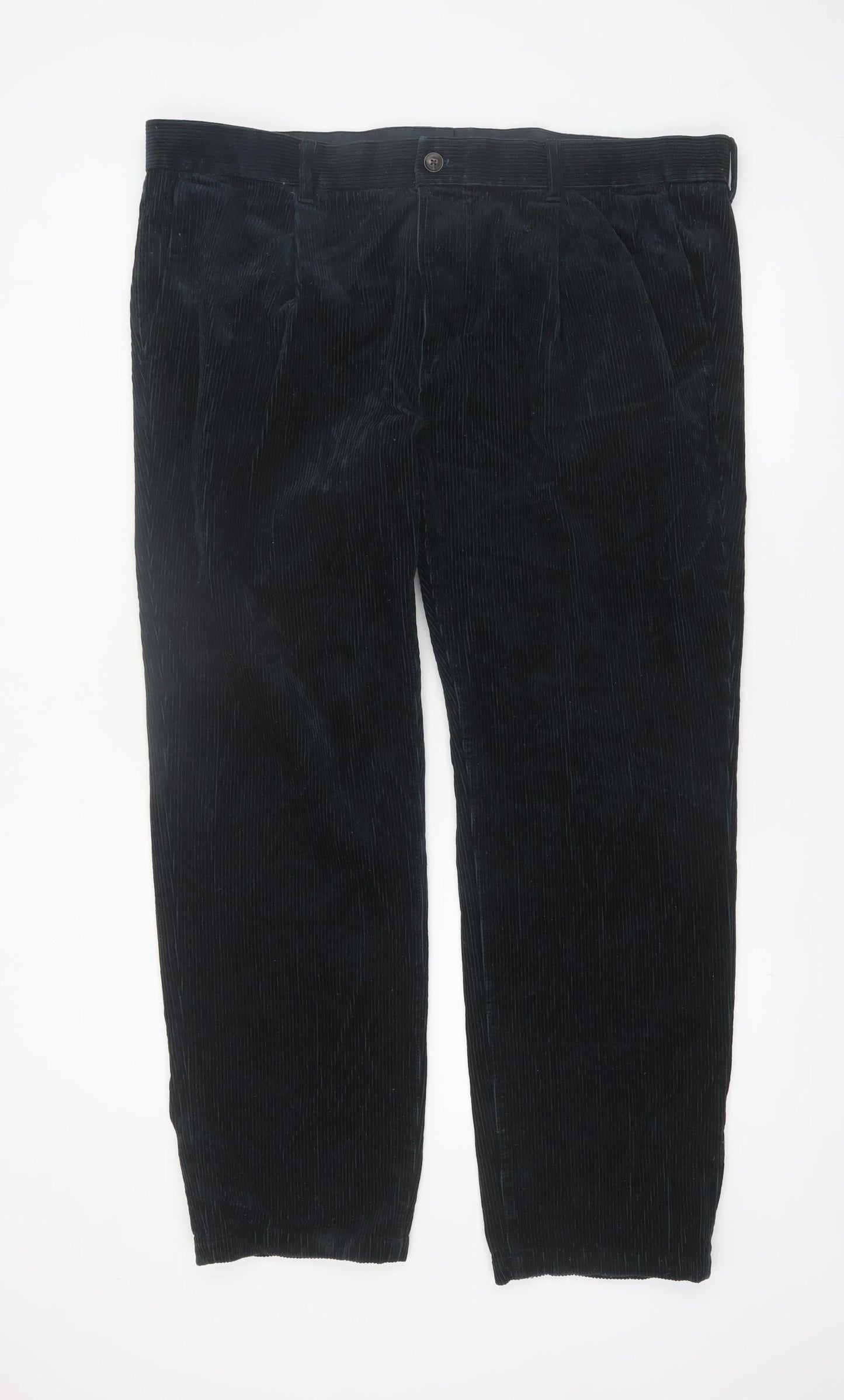Marks and Spencer Men's Black Corduroy Regular Fit Trousers 42W 31L