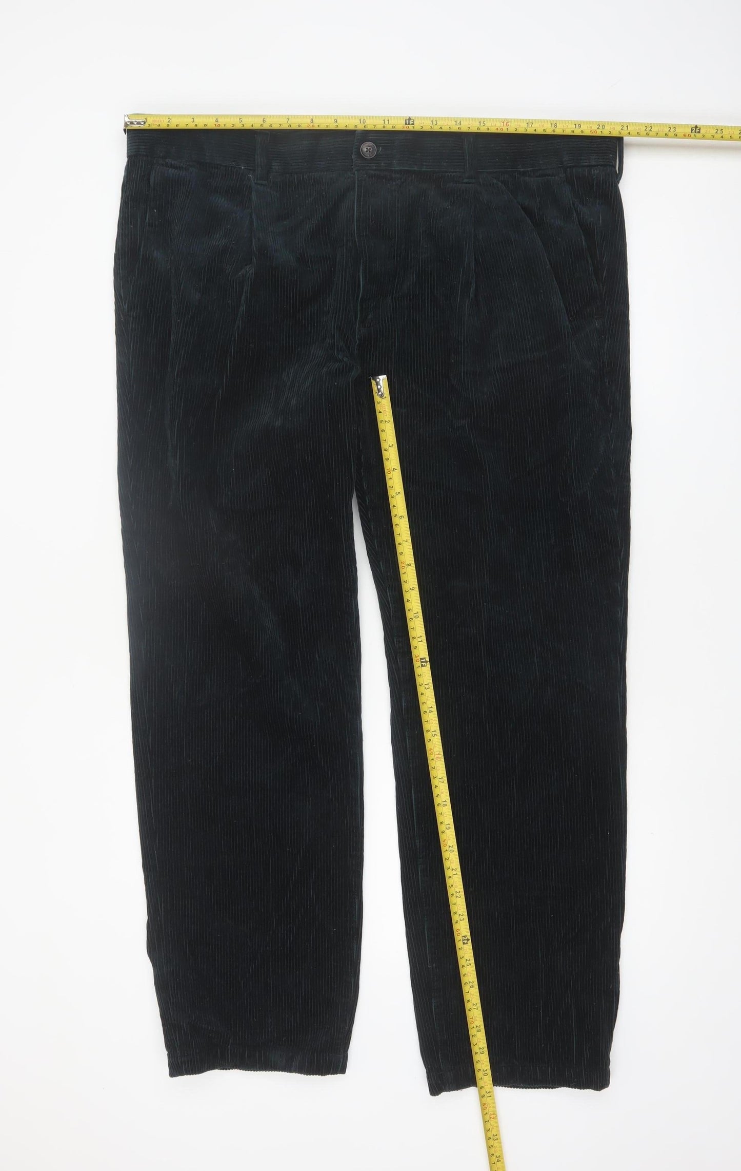 Marks and Spencer Men's Black Corduroy Regular Fit Trousers 42W 31L