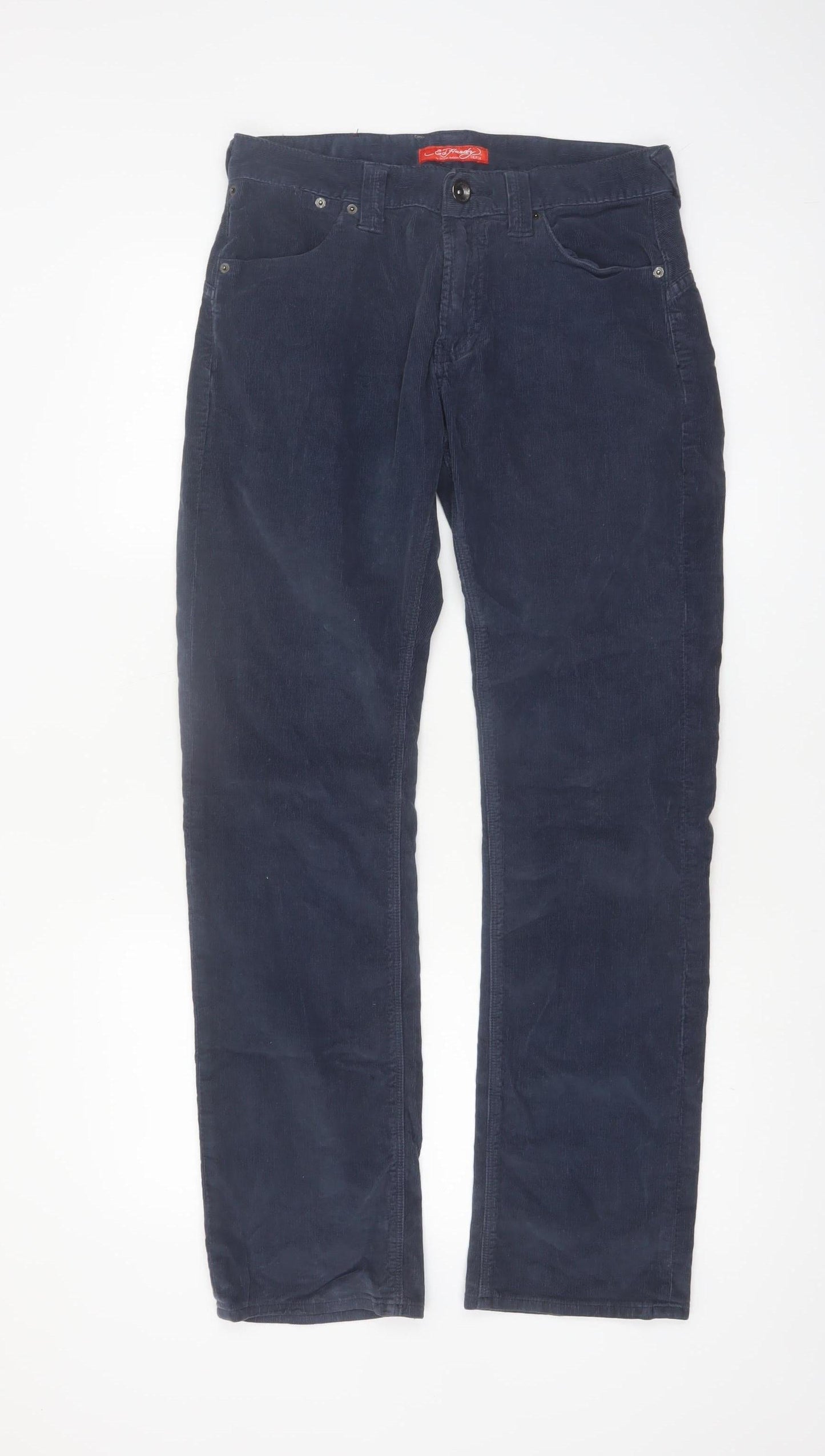 Ed Hardy Men's Blue Corduroy Straight Trousers Size 30x32