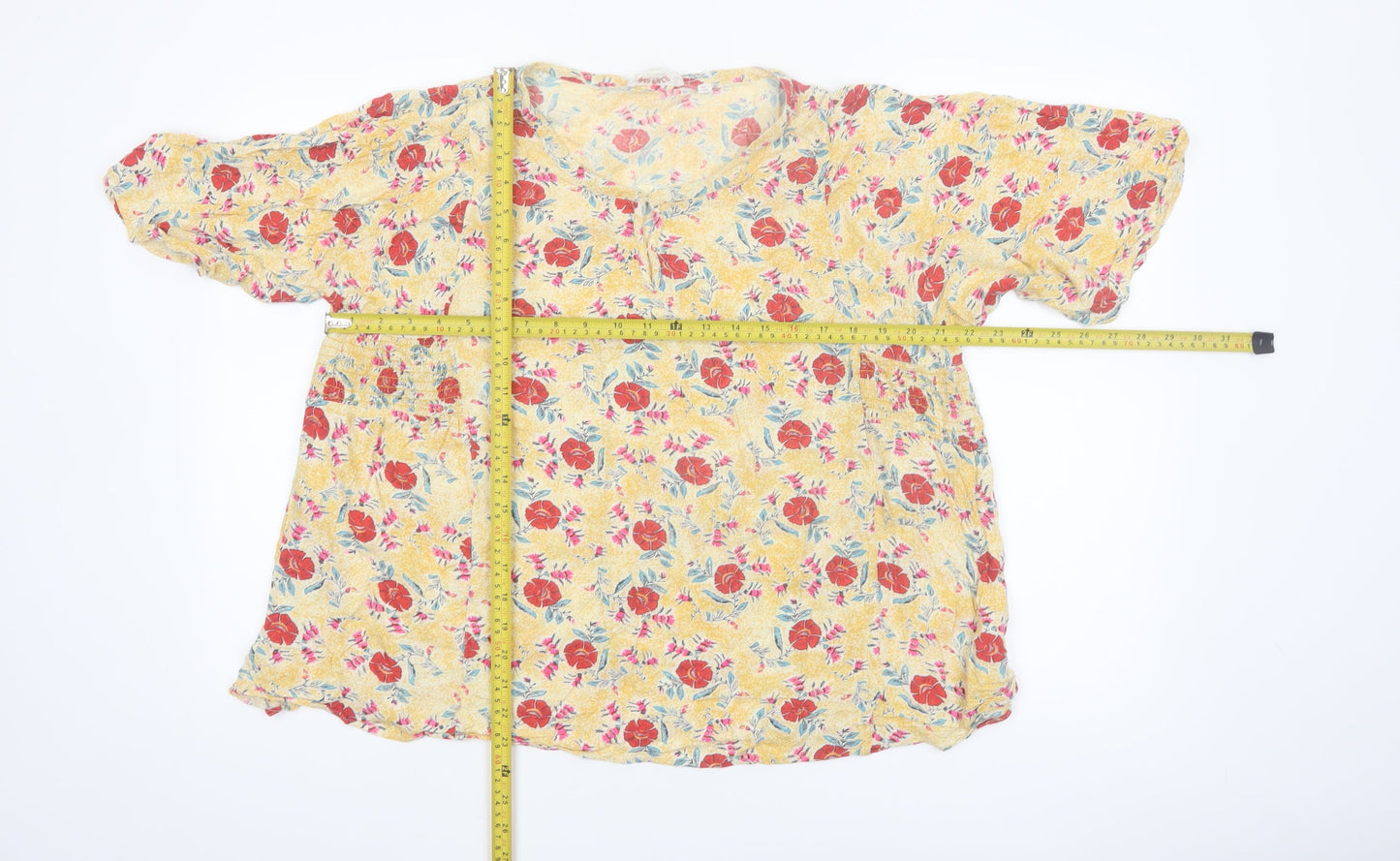 Fat Face Women’s Yellow Floral Tunic Blouse Size 16 Viscose Short Sleeve
