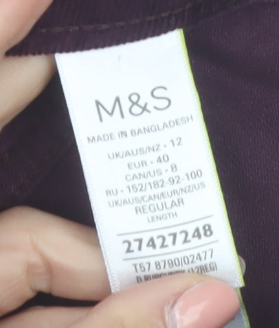 Marks and Spencer Women Purple Corduroy Chino Trousers Size 12 Regular