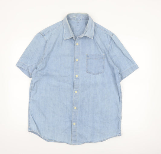 Marks & Spencer Men's Blue Cotton Short Sleeve Button-Up Shirt Size L