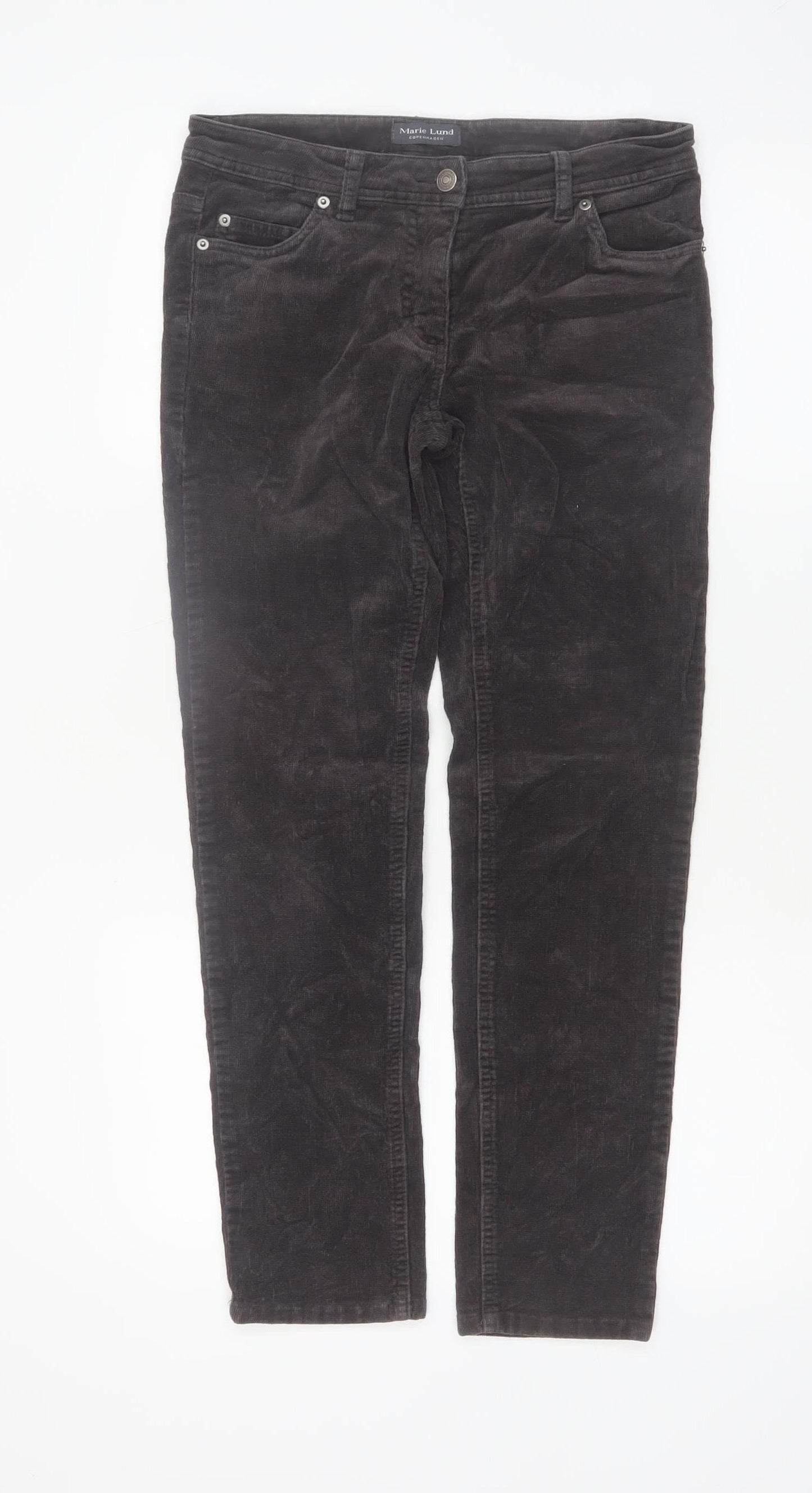 Marie Lund Women's Brown Corduroy Chino Trousers Size 8 Slim Fit