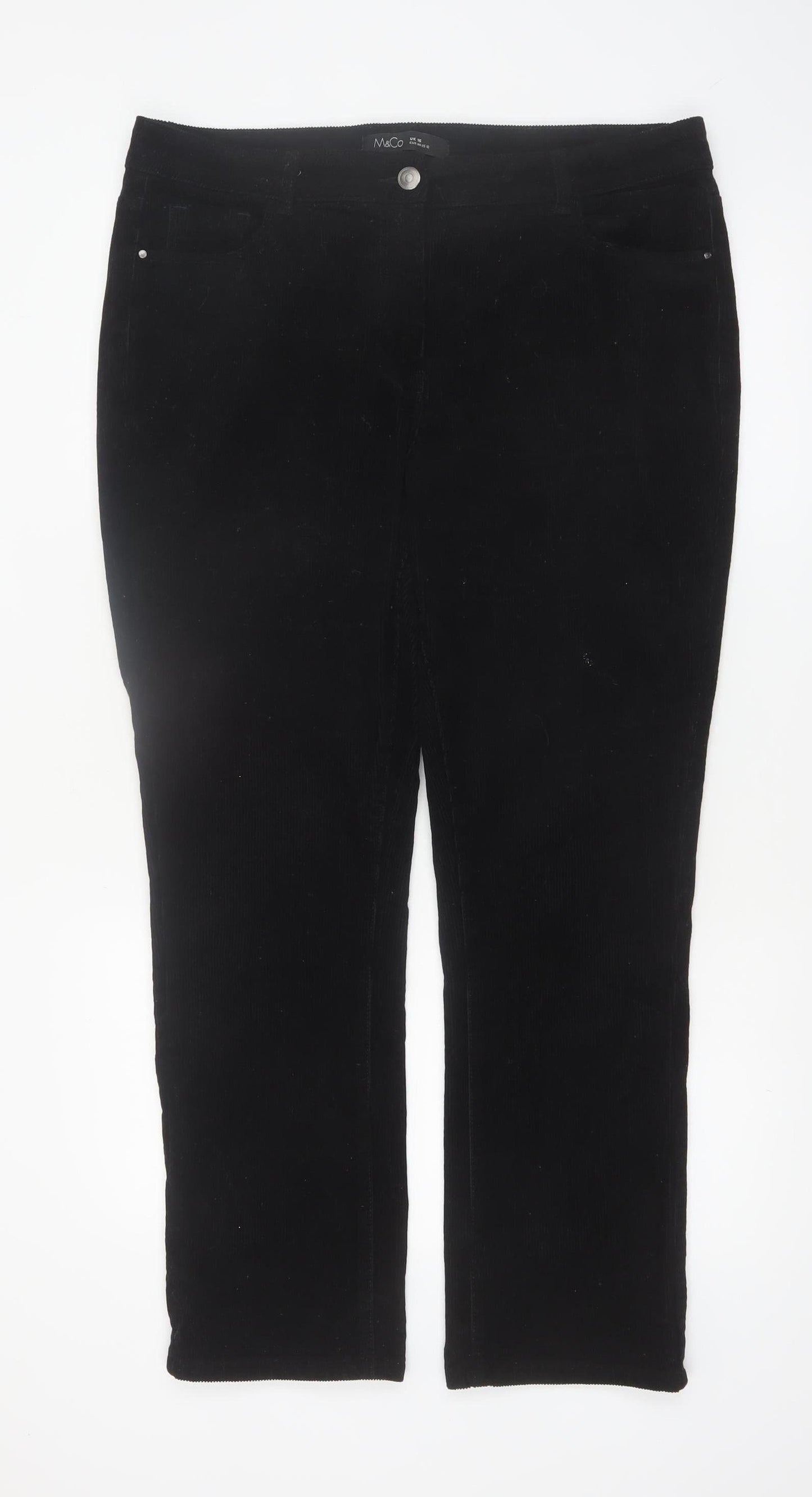M&Co Women Black Corduroy Stretch Straight Trousers Size 16