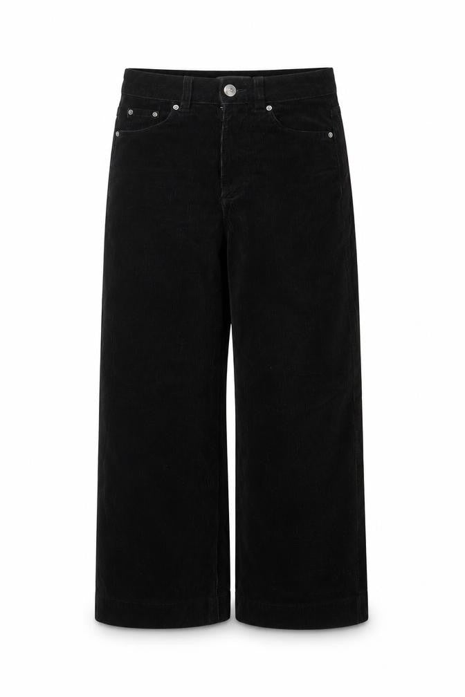 Marks & Spencer Womens Black Corduroy Wide Leg Trousers Size 6